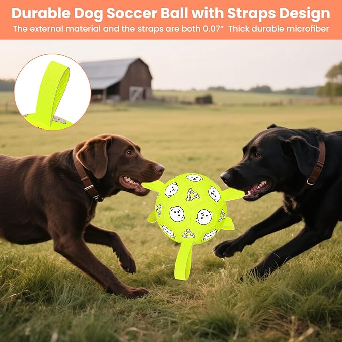 Dog Balls Toys, Durable Dog Soccer Ball with Straps, Herding Ball, Dog Toys Outdoor, Fun Birthday Gift for Medium Large Dogs, 8 Inch
