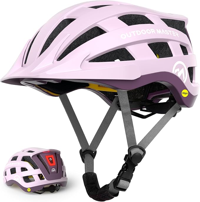 OutdoorMaster Gem II MIPS Bike Helmet with Light - Lightweight Cycling Helmet,Mountain Road Bicycle Helmet for Youth & Adult