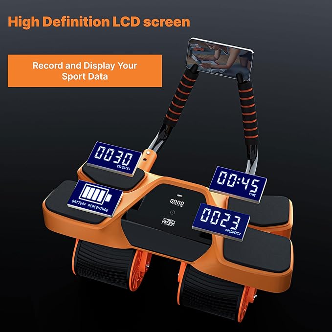2025 New 4-Wheel Abdominal Roller with Elbow Support : Latest Upgraded High-Performance Exercise Machine With Automatic Rebound, Multi- layered Anti-Slip Design with Calorie Counting LCD Screen