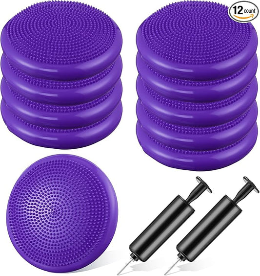 Leitee 10 Pcs Wobble Cushion Inflated Wiggle Seats 13.4'' Balance Disc with Air Pump Sensory Flexible Seat Balance Pad for Focus Sensory Training Core Stability Physical Exercise Home Office