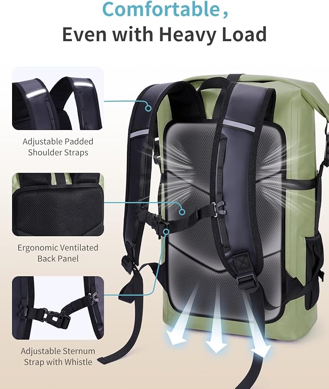 ECOHUB Waterproof Backpack for Women Men, 30L Roll-Top Closure Heavy Duty Dry Bag for Travel with IPX8 Waterproof Phone Case