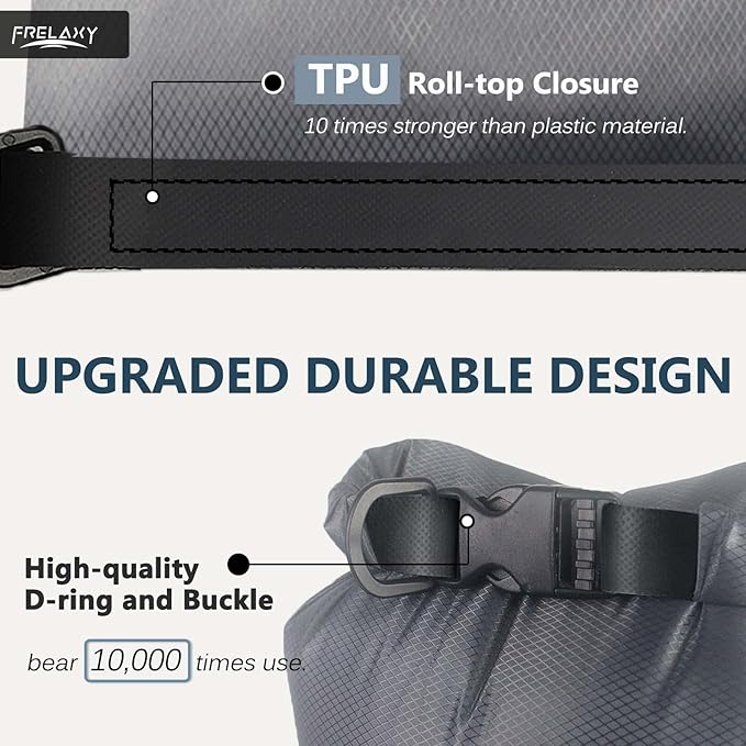 Frelaxy Waterproof Dry Bag 2 Pack/3 Pack, Lightweight Portable Dry Bags, 5L & 15L & 25L Durable Dry Sack Set Keep Gear Dry for Hiking, Camping, Boating, Backpacking, Kayaking (3 Pack - Gray)