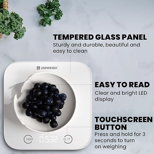 Kitchen and Bathroom Bundle-Digital food scale for Ounces and Grams11lb,Slim body weight Scale 400lb,Tempered glass,touch button LCD display,Precise Weight Measuring and Portion Control,white