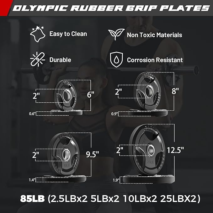 RitFit Barbell Weight Set - 4/6FT Olympic Barbell with Weight Plates (55-275LB Total) - Weightlifting Equipment for Squats, Curls, Deadlifts, Presses, Hip Thrusts