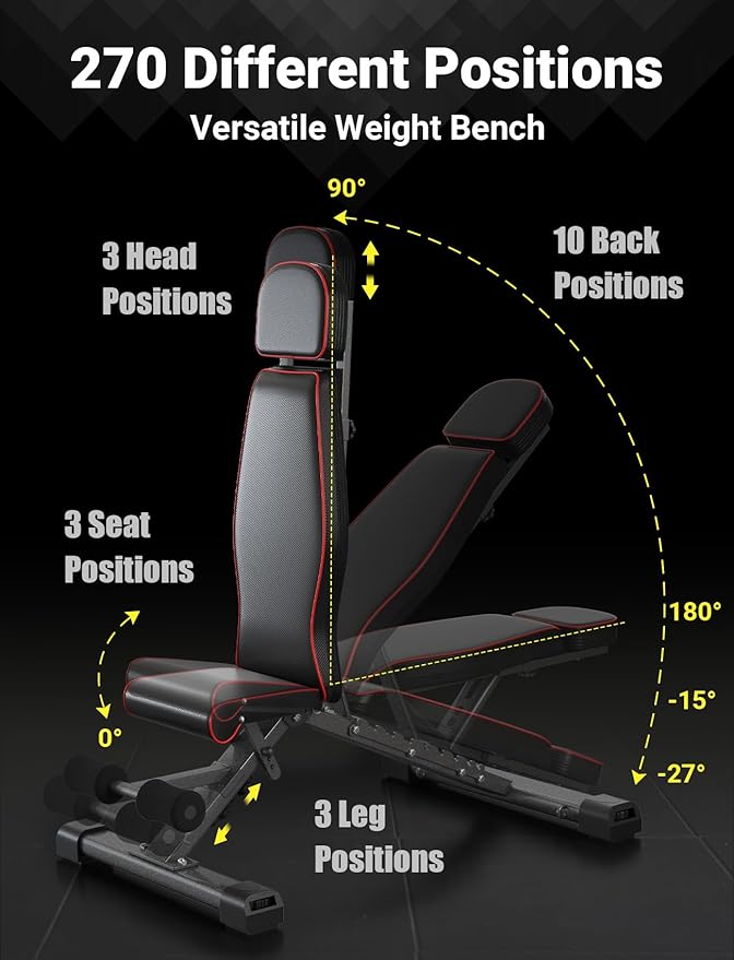 YOLEO 880LB Adjustable Weight Bench for Bench Press, MAX Foldable Weight Bench with Bench Press Stand/Extended Head for Home Gym/Full Body Workout 90 Degree Workout Bench User 6'56''(Max Version)