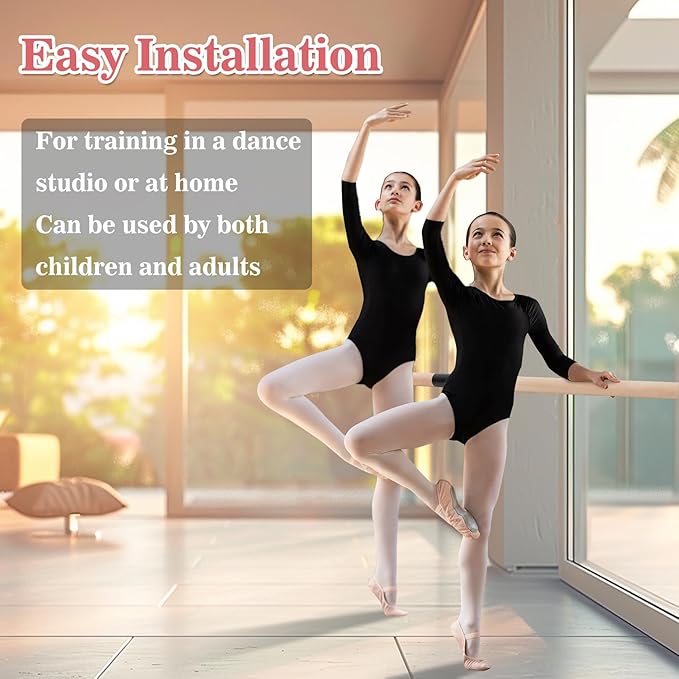 Ballet Barre Wall Mounted, Adjustable Wood Ballet Bar, 6ft Ballet Barre for 2 people, Traditional Wooden Ballet Barre System for Home Barre Workout Equipment, Height Adjustable, for Kids and Adults