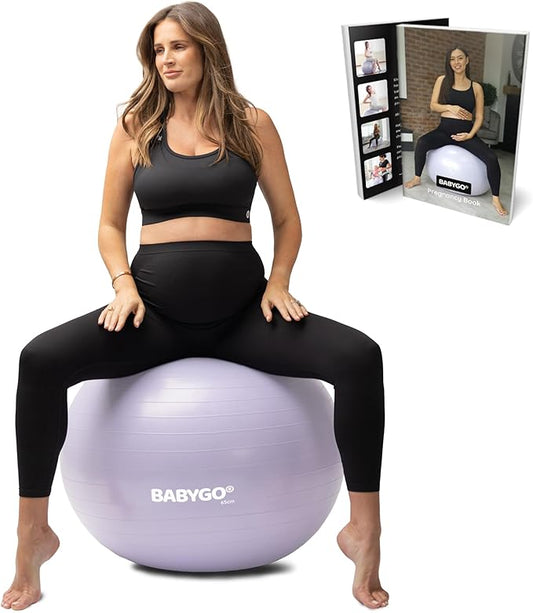 BABYGO Birthing Ball - Pregnancy Yoga Labor & Exercise Ball & Book Set Trimester Targeting, Maternity Physio, Birth & Recovery Plan Included Anti Burst Eco Friendly