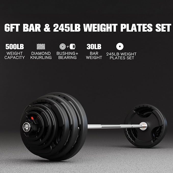 RitFit Barbell Weight Set - 4/6FT Olympic Barbell with Weight Plates (55-275LB Total) - Weightlifting Equipment for Squats, Curls, Deadlifts, Presses, Hip Thrusts