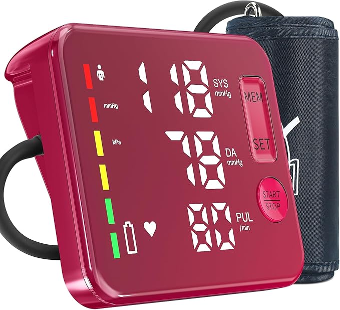 Blood Pressure Monitor Rechargeable Upper Arm Blood Pressure Monitors for Home Use Large Screen Bp Machine with 8.7"-16.5" Bp Cuff, 2x120 Memory, Voice Broadcast Bp Monitor(Red)
