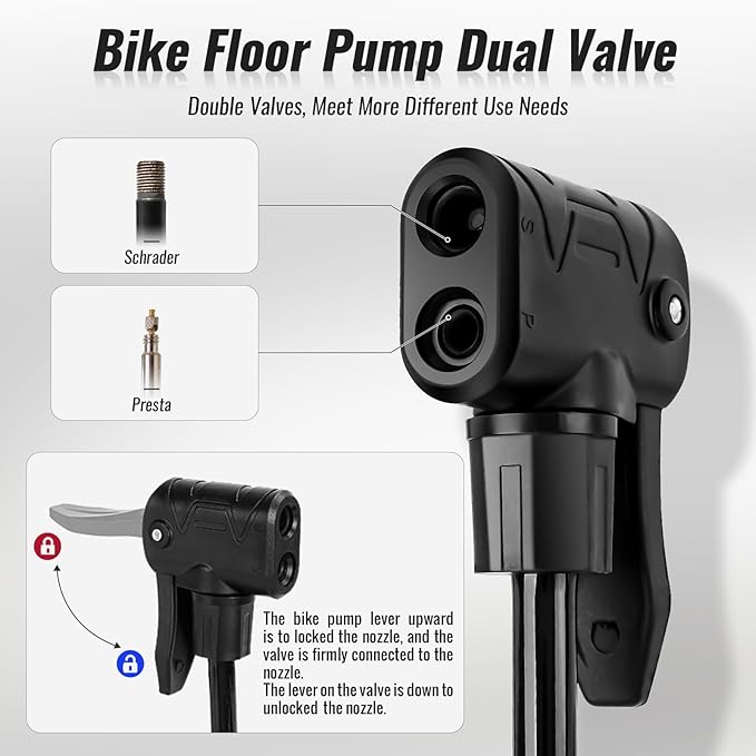 NUWAB Mini Bike Pump, 10 Inch Portable Hand Bicycle Pump, 100PSI, Support Shrader and Presta, Fast Air Out Ball Pump, Work with All Bikes and Balls, Swimming Ring, Come with Ball Needles, Nozzles
