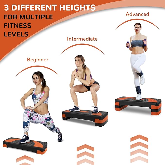Fitvids Step Aerobic Platform, 31" Exercise Step with 3 levels Adjustable Height, 4 Stackable Risers, Fitness Training Workout Stepper for Home Gym, Cardio Strength, Black & Pink