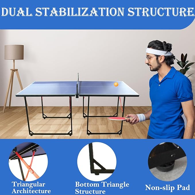 Foldable Ping Pong Table Portable 4.5FT/6 FT/9FT Table Tennis Table Foldable for Indoor Outdoor Games - Quick Assembly