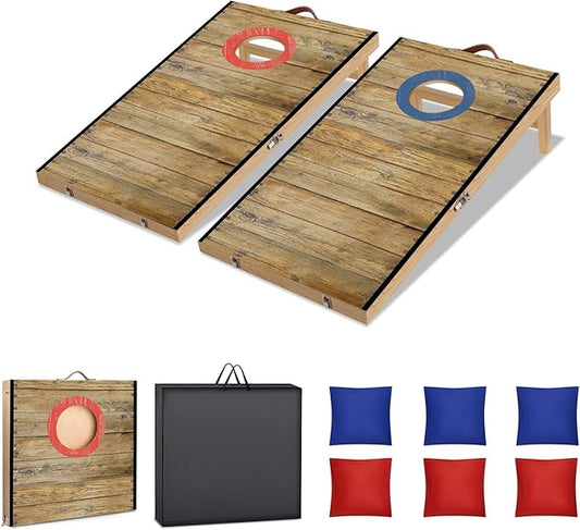 Portable Cornhole Board Set 2 ft x 1 ft Cornhole Set with 6 Bean Bags Foldable Cornhole Game for Kids and Adult Indoor or Outdoor Backyard Corn Hole Toss Games