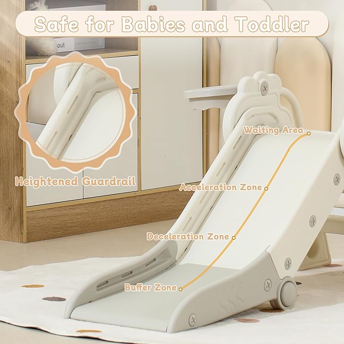 Toddler Slide, Indoor Slide for Toddlers Age 3+, Climber Freestanding Playset with Basketball Hoop, Easy to Store and Set Up, Gray