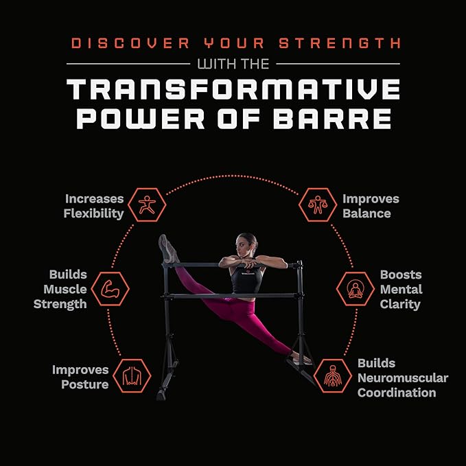 VITA Barre Portable Freestanding Double Ballet Barre, Fit, Dark Mystic Gray, Aluminum | Adjustable Height, Made in USA, Home or Gym Exercise Equipment | Dance, Fitness, Pilates