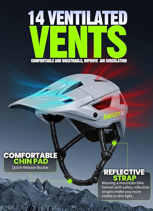 Mountain Bike Helmet for Adults & Youth Lightweight Impact-Resistant with Adjustable Dial & Removable Visor Unisex Helmet for Mountain Biking Bicycle Clcying