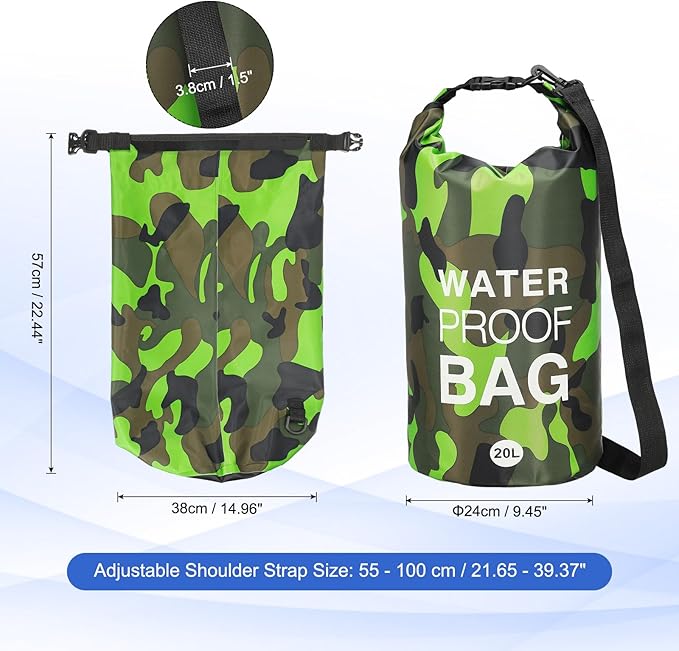 Waterproof Dry Bag, 20L Fit for Women Men Water Proof Bags Lightweight Dry Storage Floating Backpack with Whistle for Travel Boating Kayaking (Green Camouflage)