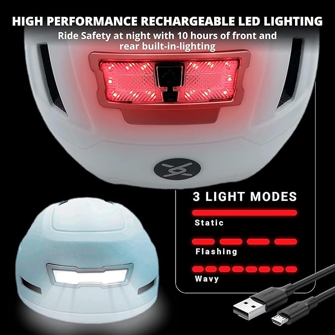 Bike Helmet with LED Lights - Urban Bicycle Helmet for Adults, Men & Women - CPSC & NTA-8776 Dual Certified - Class 3 E-Bikes, Scooters, Onewheel, Commuter, Mountain