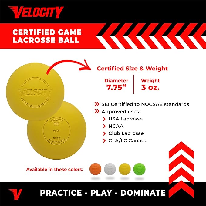 Velocity Lacrosse Balls - 1, 2, 3, 6, 12, 18, 24, 36, 60 and 120 Packs - for Practice, Official NFHS and College Approved Size