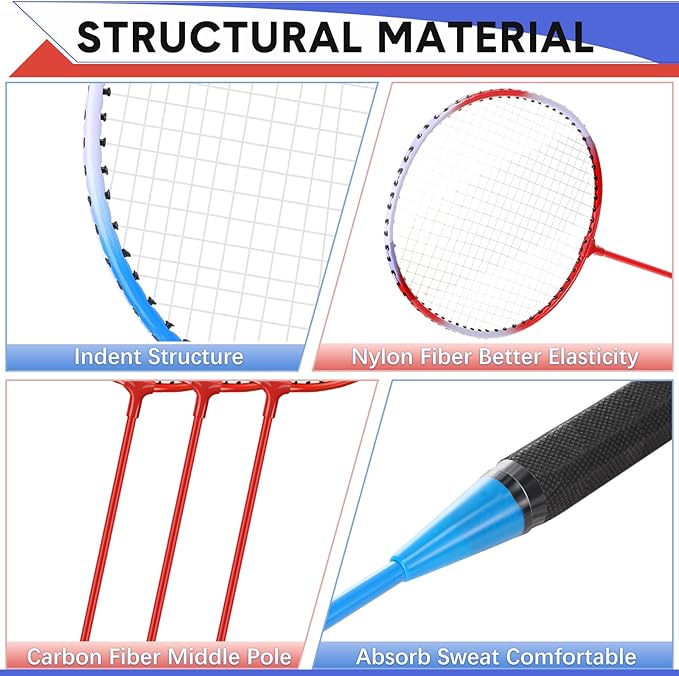 12 Pack Badminton Rackets Set Including Rackets, Nylon Shuttlecocks and Carry Bag for Outdoor Backyard Games Beginners