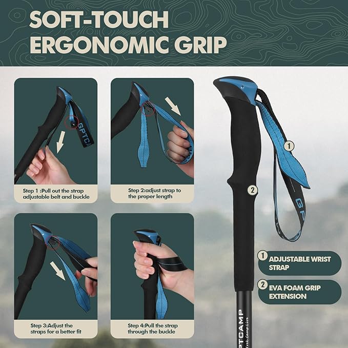 GPTCAMP Hiking Stick,1pc Trekking Pole Collapsible Hiking Pole,Lightweight Folding Adjustable Travel Walking Stick with EVA Foam Grip for Men Women,Blue