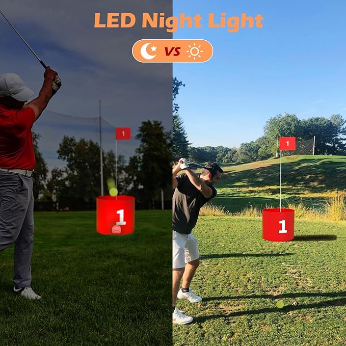 FOOING Golf Game LED with 1 Club, 9 Hole Practice Golf Backyard Game Set for Adults and Family Outdoor Indoor, Plastic Battle Yard Game with Balls and Flag for Lawn, Beach, Camping and Park