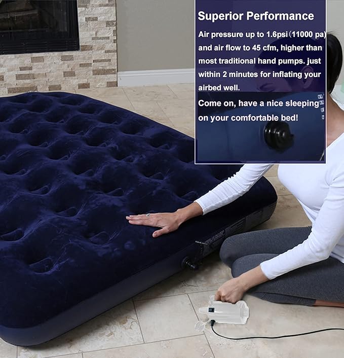 Electric Air Pump for Inflatable Pool Toys - High Power Quick-Fill Air Mattress Inflator Deflator Pump for Pool Float Raft Airbed with 3 Nozzles, 320W, 110V AC, 1.6PSI, Air Flow 26CFM