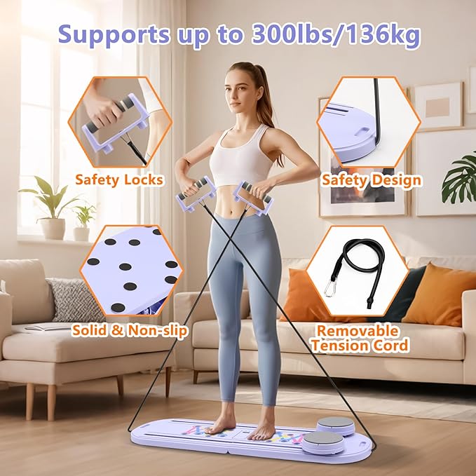 Pilates Board, 6 in 1 Pilates Reformer Sets, Foldable Portable Abdominal Board, Pilate Sliding Board Core Exercise Pilates Equipment for Women, Men & Beginners