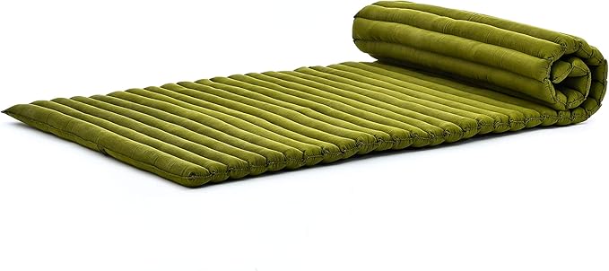 Leewadee - Foldable Floor Mattress - Japanese Roll Up Futon -Trifold Tatami Mat- Guest Floor Bed - Camping Mattress - Thai Massage Mat, Kapok Filled, 75 x 28 inches, Green