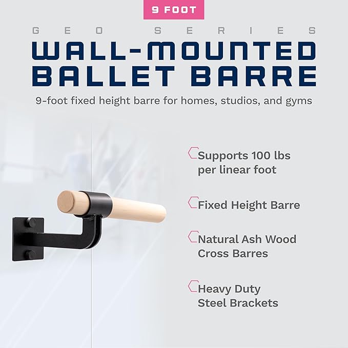 VITA Barre Wall-Mounted Single Ballet Barre, Geo, Wood | Fixed Height, Made in USA, Home, Studio or Gym Exercise Equipment for Kids & Adults | Dance, Fitness, Pilates