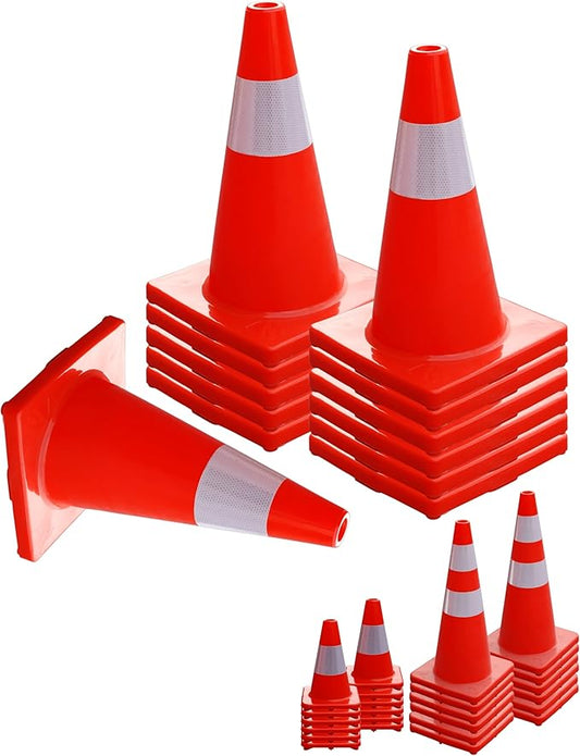 6, 9, 12, 18, 28 Inch Sports Training Traffic Cones - Durable Orange Cones for Soccer, Football, Basketball, Agility Drills, Parking, Safety, Road Use (Set of 12)
