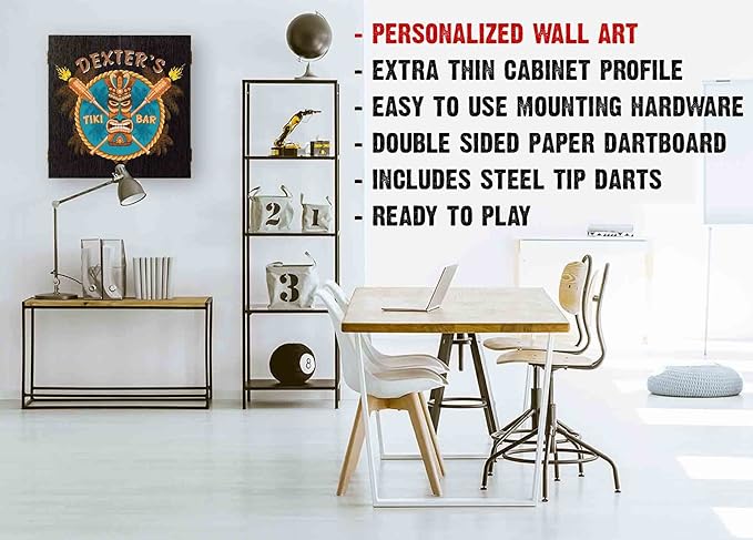 THOUSAND OAKS BARREL CO. | Personalized Dartboard & Cabinet Set with 6 Steel Tip Darts