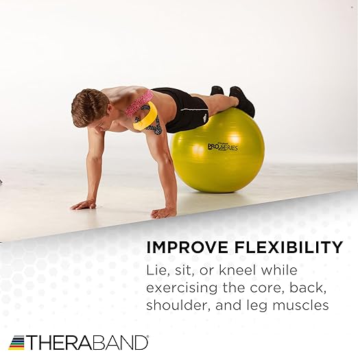 THERABAND Pro Series Exercise Ball, 18" Yellow Stability Trainer for 4'7"–5' Users, Anti-Burst Yoga & Pilates Ball, Balance & Core Trainer, For Athletes Fitness at Gym & Home