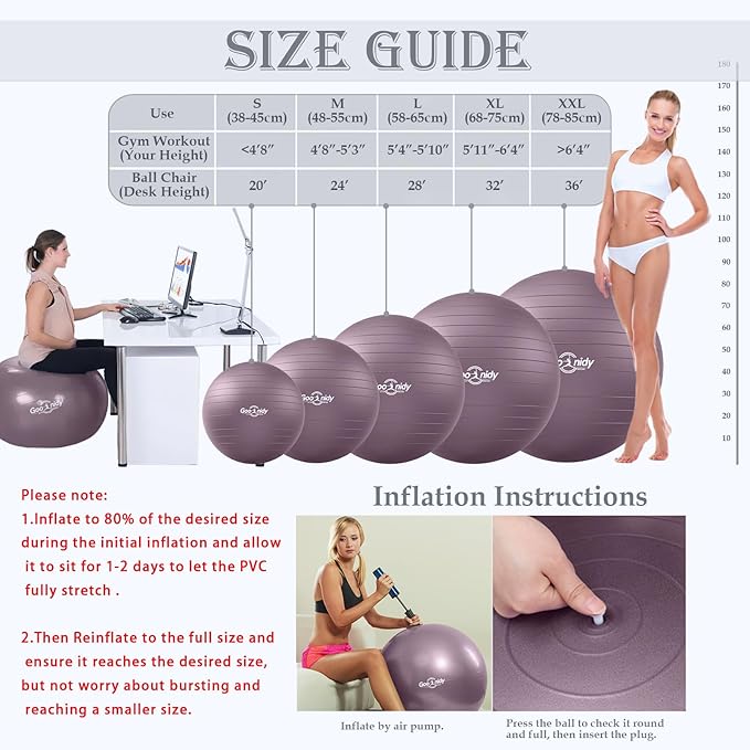 Soft Exercise ball, Anti-Burst Yoga Ball Chair Supports 2200lbs, Workout Equipment w/ Pump for Women Pregnancy, Medicine, Birthing, Physical Therapy, Stability, Excersing, Birth, Swiss, Fitness, Gym