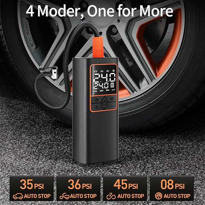 LAMONKE Tire Inflator Portable Air Compressor, 2X Faster Inflation Car Tire Pump Cordless, 150PSI Air Pump for Car Tires, Motorcycle, Bike, Ball, with Tire Gauge Pressure