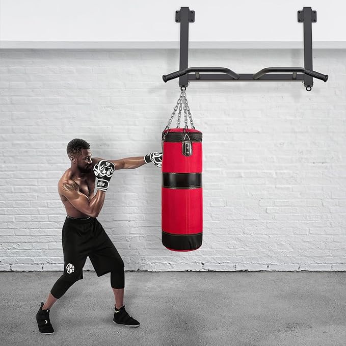 Kipika 32" Ceiling Mounted Pull Up Bar - Heavy Duty, Highly Adjustable, Multifunctional Chin Up Bar - Home Gym System with Punching Bag Hanger and Resistance Bands Training