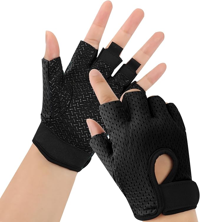 Workout Gloves, Black Gloves for Men Women, Breathable Half-Finger Fitness Exercise Gloves, Anti-Callus Glove