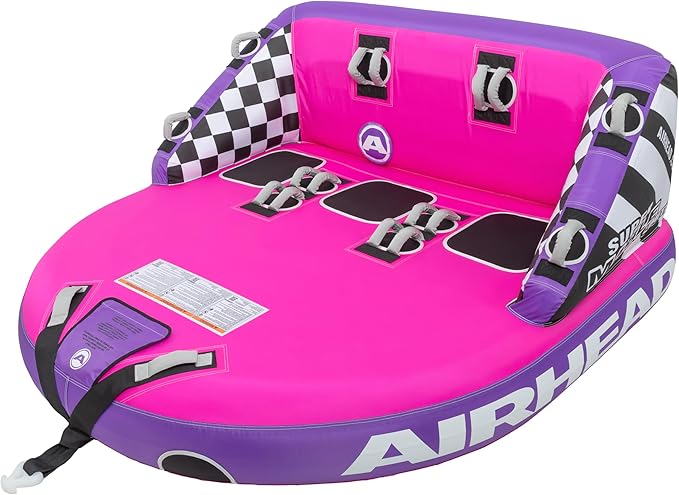 Airhead Mable Inflatable Towable Tube, 1-4 Rider Models, Dual Tow Points, Full Nylon Cover, EVA Foam Pads, Patented Speed Valve, Boat Tubes and Towables