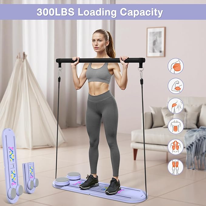 Pilates Board, Pilates Reformer Set, 15 in 1 Multi-Purpose Foldable Pilates Reformers Equipment, Portable Pilates Reformer Machine, Home Pilates Kit for Home Workout, Ab Pilates Board for Women