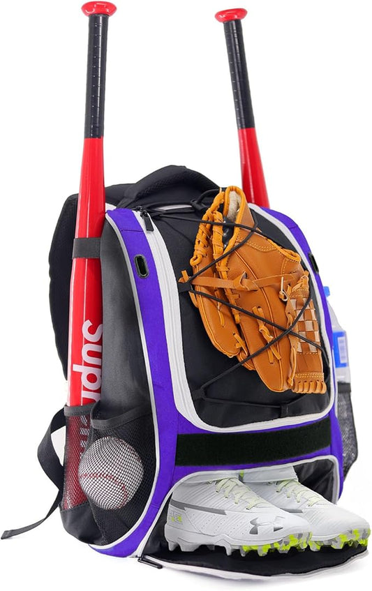 WOLT Youth Baseball Bag - Bat Backpack for Baseball, T-Ball & Softball Equipment & Gear, Bat & Glove Holder, Large Main Compartment for Helmet & accessories, Separate Shoes Compartment, Fence Hook