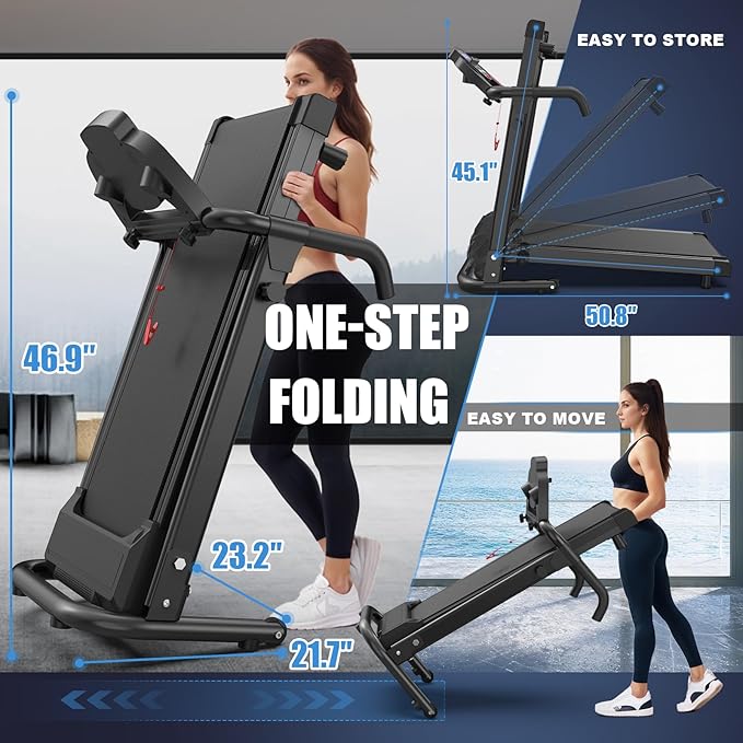 FYC Foldable Treadmills for Home, Portable Treadmill with Handles, 2.5HP Treadmills 300 lb Capacity, APP Control, Fitness Folding Walking Pad with LED Display