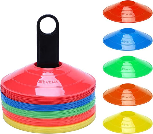 KEVENZ 50-Pack Soccer disc Cones,More Thicker, More Flexible,Multi Color Cone for Agility Training, Soccer, Football, Kids, Field Marker