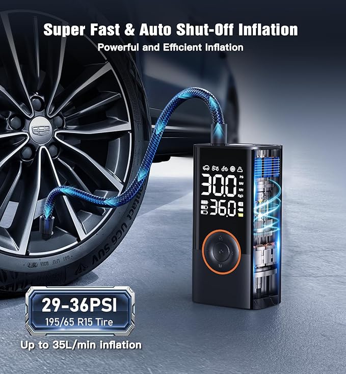 Tire Inflator Portable Air Compressor Portable Cordless Mini Air Pump with Digital Pressure Gauge Inflater 150PSI Fast Inflation and Auto Shutoff Function Tires Pump for Cars Motorcycles Bikes Balls