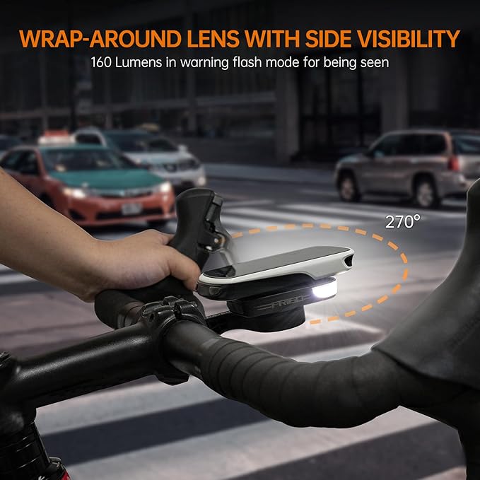 RAVEMEN FR160 Compatible with Garmin Bike Computer, Bike Light for Being Seen, Compact Flashing Light for Bike Safety with 6 Modes, Side Visibility (Patent Protected)