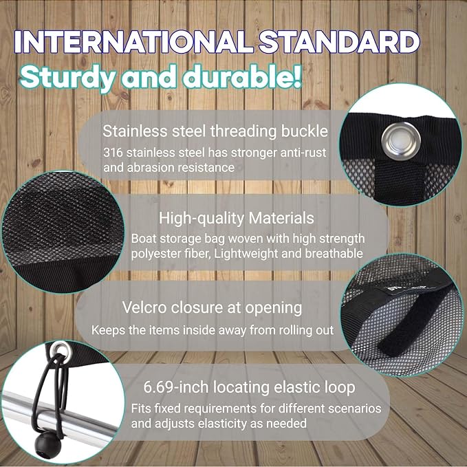 Boat Storage Bag,Polyester Boat Mesh Suspended Storage Bag,Black Boats Storage Mesh Pocket,Boat Seat Storage Bag for Leaning Post with 6 Positioning Elastic Loops. (32" L x 15" W (2 Pockets))