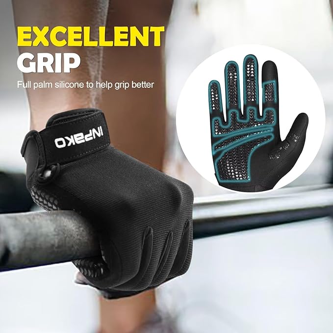 Workout Gloves for Men Women, Lightweight Full Palm Grip Padded Protection Gym Gloves for Weightlifting, Training
