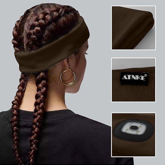 ATNKE 4 LED Lighted Sport Sweatband,USB Rechargeable Running Head Band Lamp High Stretch Wicking Gifts for Men and Women