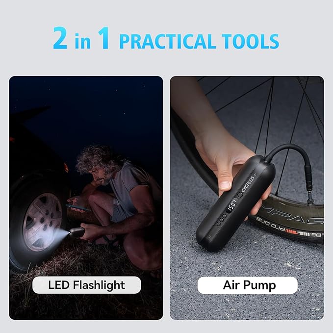 CYCPLUS Electric Air Compressor Portable Bicycle Pump Car Tire Inflator, Max 150 PSI, Auto Shut-Off Air Pump with Presta and Schrader Valves for All Bicycles Motorcycles and Cars