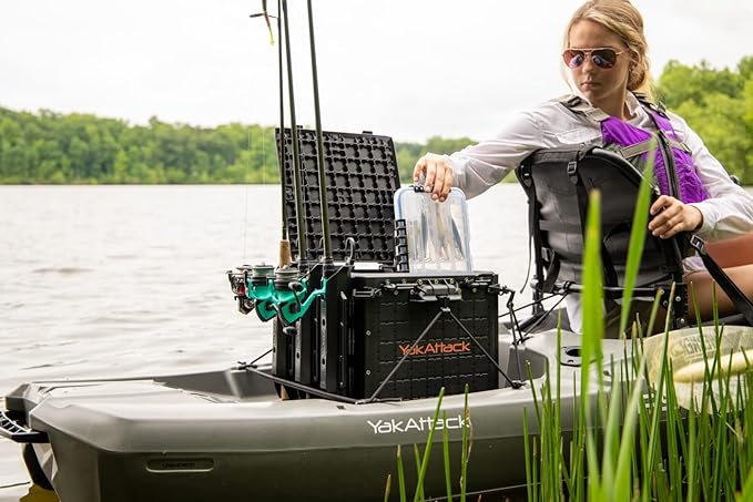 YakAttack BlackPak Pro 13" x 13" Fishing Crate with 3 Rod Holders - Black | Compact Tackle Storage Box & Gear Organizer for Kayaks | Lightweight, Durable & Customizable Marine Accessory | Made in USA
