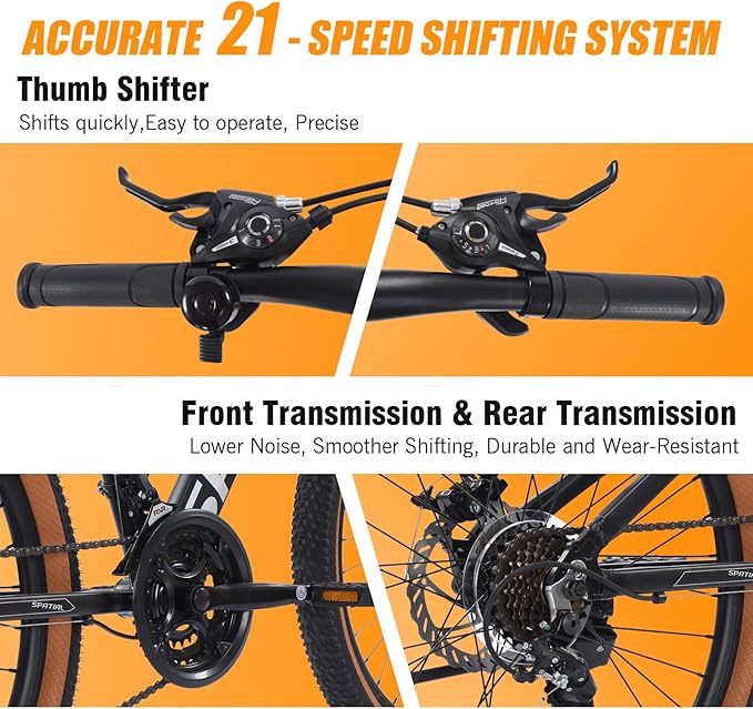 SPATIAL Mountain Bike, 24/26/27.5/29 inch Outdoor Cycling Bike,21/8 Speed Lightweight Aluminum Frame | Dual Disc Brakes,Adjustable Ergonomic Seat for Men Women Adult,MTB Bicycle